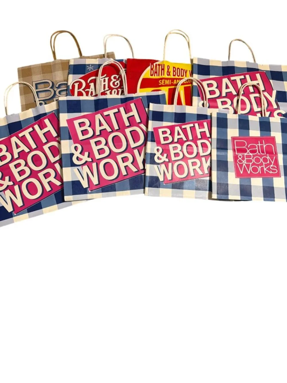Lot of 15 Bath Body Works Paper Shopping Bags Various Sizes Colors Gingham